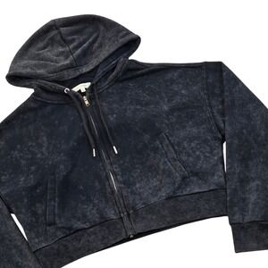 No Comment Marbled Black Wash Zip Up Cropped Hoodie Womens Size‎ L Casual